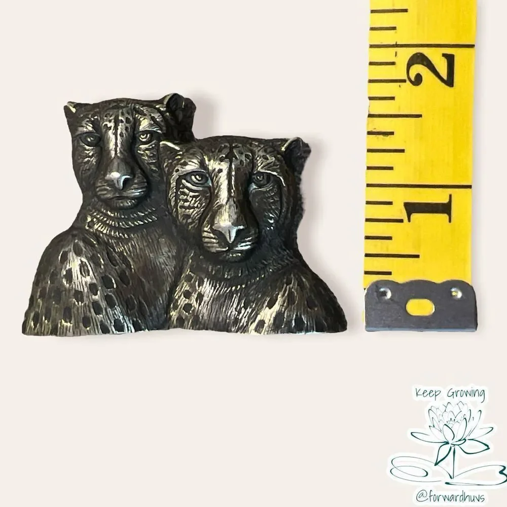 Leopard Couple Pewter Signed Jonette Jewelry J.J. Brooch